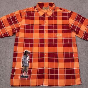 Snoop Dogg Clothing Company Button Down Shirt Men's‎ Large Orange Plaid Rap Tee